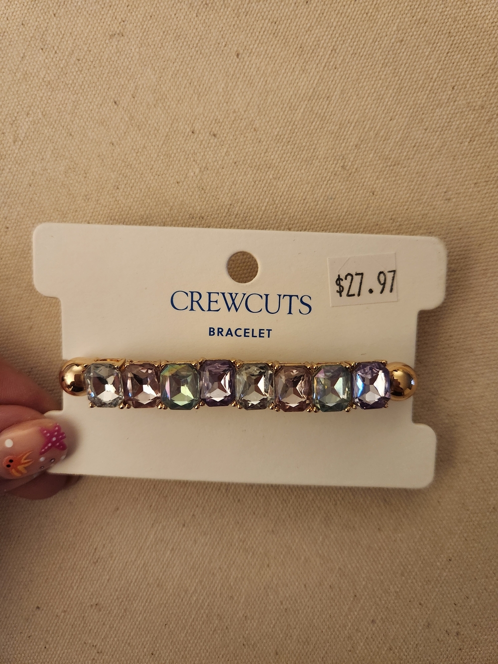 💕5/$25 Crewcuts Gold-Tone Bracelet with Iridescent Multi-Color Square Crystals